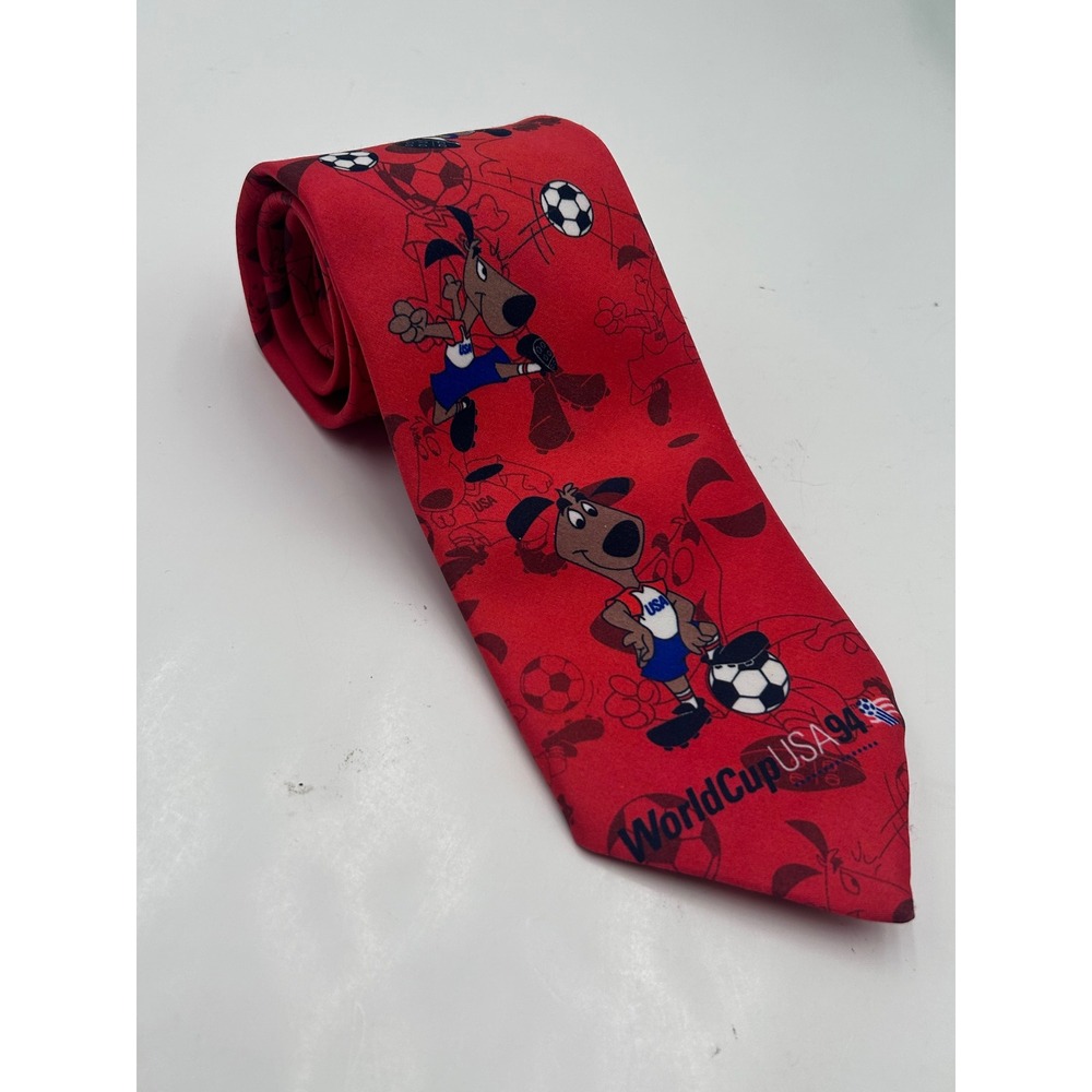 Vintage Men's Ralph Marlin 1994 World Cup USA Soccer Tie Striker Mascot Red 57"